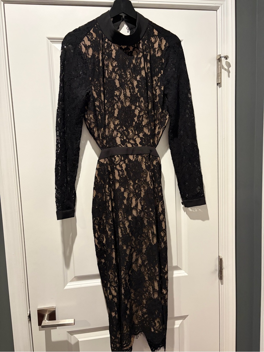 House of CB Black Lace Sheath Dress with Nude Lining